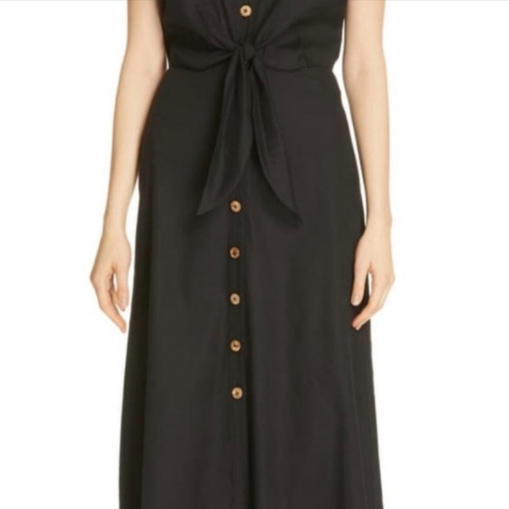 Veronica Beard Giana Black Tie Waist Button Midi Linen Dress W2092 Sz 0 - Picture 5 of 10